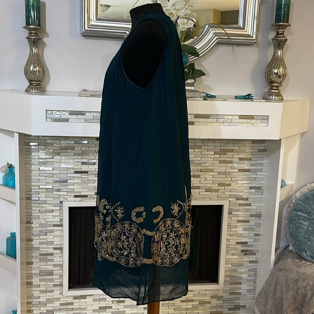 Anthropologie “Not so serious” Beaded Green Cocktail Dress 10 - Picture 5 of 8